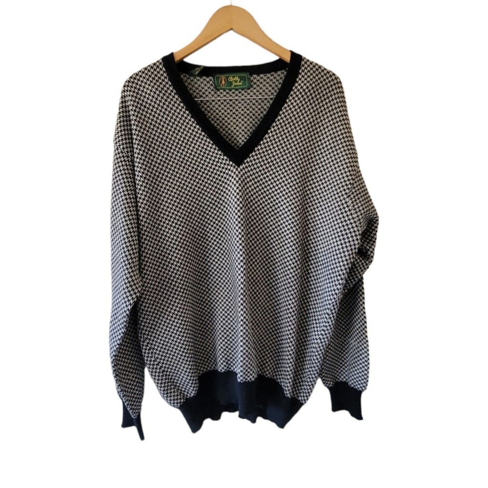 Vintage‎ Bobby Jones Wool V-Neck Golf Vest Made In Italy Black White XL